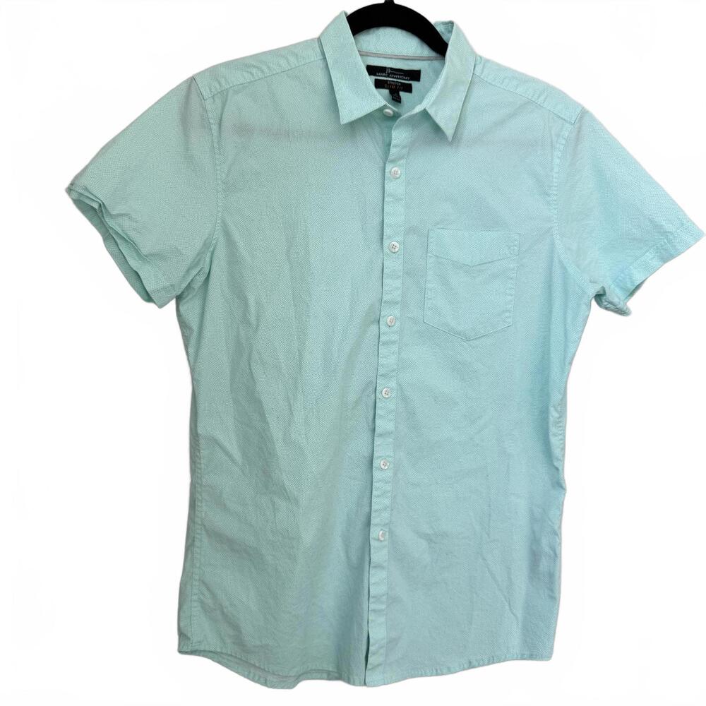 Marc Anthony Stretch Slim Fit Short Sleeve Shirt - Mint Green-Small‎
